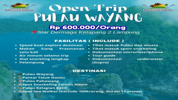 Open Trip 1 Hari Pulau Wayang Lampung – Wisata Pulau Wayang, Teluk Hantu dan Pahawang